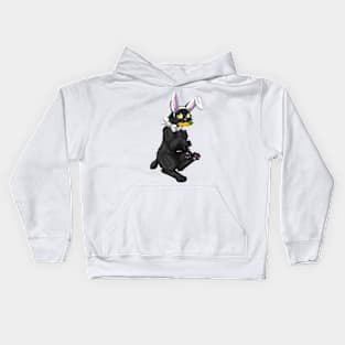 Bobtail BunnyCat: Black (White) Kids Hoodie